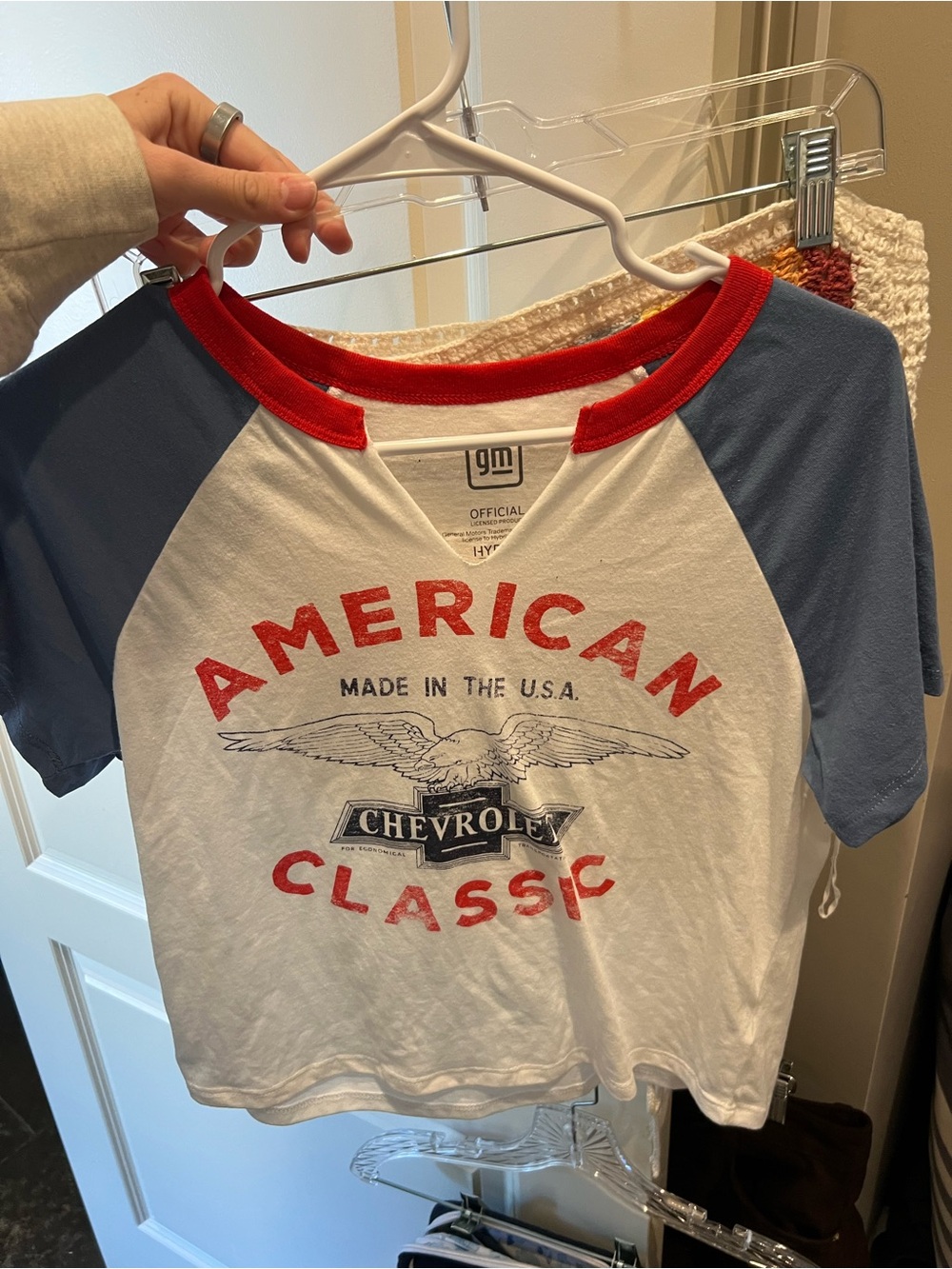 Chevrolet American Classic Raglan Tee - White with Blue & Red